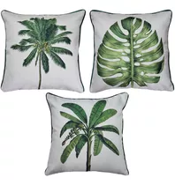 Kit 3 Capas Almofada Linho Tropical Folhagens Plantas 50x50