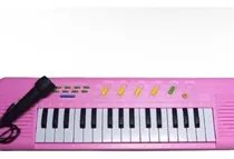 Piano Feminino Infantil Com Microfone Rosa