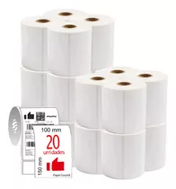 Kit 20 Rolos Etiquetas Adesivas Couche 100x150mm Branco