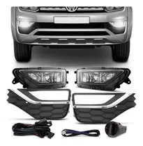 Kit Farol Milha Amarok 18 19 20 Moldura Preta Friso Cromado