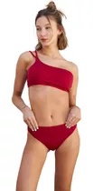 Bikini Mujer Bordo Top Un Hombro Y Vedetina - Mae