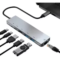 Adaptador Usb C Hub 6 Em 1 Tipo C Para Hdmi Usb3.0 Rj45 Lan