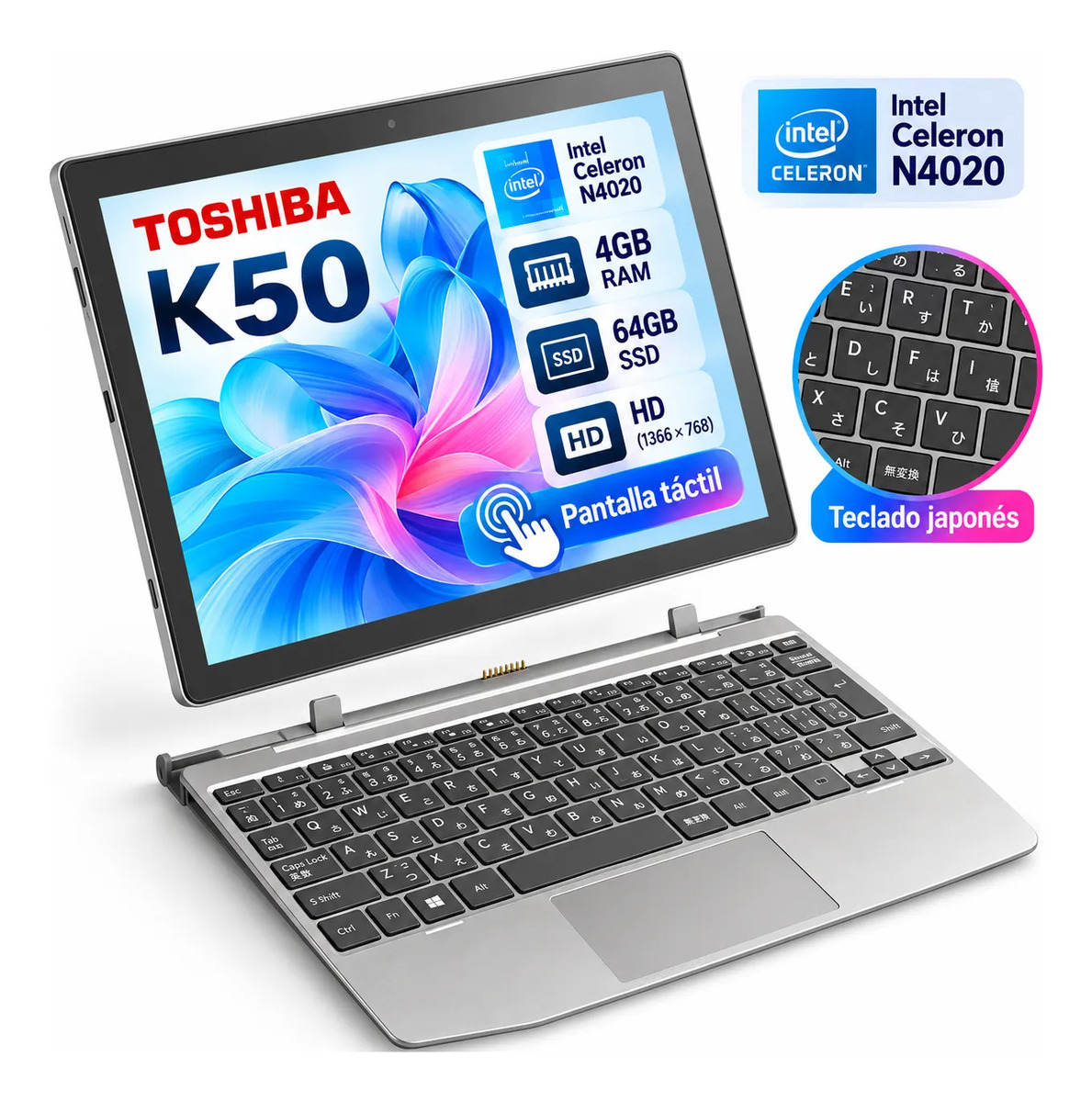 Laptop Toshiba Dynabook K50 Celeron N4020 4gb Ram 64gb Touch Negro