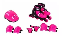 Kit Patins Roller Inline Com Kit Proteção Rosa M(33-36)