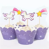 Primeros De La Torta De Unicornio 12pcs + 12pcs Cupcake Wrap