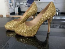 Zapatos Fiesta Dorados, Altos, Nuevos, 36,gliter/strass