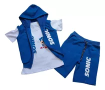 Conjunto Infantil Menino 3 Peças Sonic Com Colete