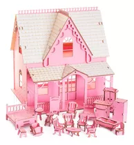 Casa De Boneca Casinha Infantil Rosa  Mini Moveis Mdf