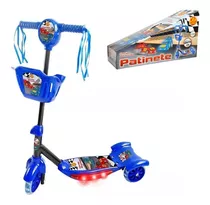 Patinete Musical Infantil 3 Rodas Azul Menino Cesta Luzes