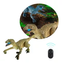 Toy De Controle Remoto De Dinossauro Walk Light Sounds Roar Green Velociraptor Character