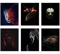 Póster Películas Terror Personajes It, Jason, Freddy, Scream