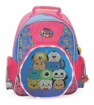 Mochila Espalda Grande 16p Disney Tsum Tsum Con Luz Zu072 Color Fucsia Con Celeste