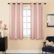 Cortina Para Ventana 214x160cm En 2 Paneles Con Moño Color Rosa