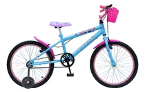 Bicicleta  Infantil Krs Butterfly Aro 20 1v Freios V-brakes Cor Azul-celeste/rosa Com Rodas De Treinamento