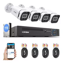 H.view Kit De Cámara De Videovigilancia  Circuito Cerrado 5mp 4 Cámaras Exterior Disk 1000gb Dvr Accesorios Incluidos Cámaras De Seguridad Con Detección De Movimiento Hv-84ahd5001-1tb