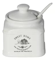 Açucareiro Saleiro De Mesa Porcelana Sweet Home 250gr Branco