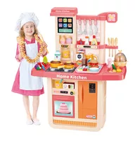 Cozinha Infantil Completa Painel Touch Vapor Pia Som 98cm Cor Rosa