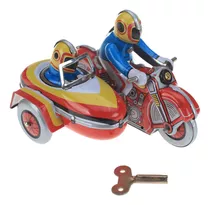 Vintage Riders En Motocicleta Con Sidecar Clockwork Tin Toys