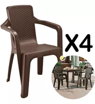 Silla Plástica Rimax Con Brazos Eterna Wengué X4 Unds