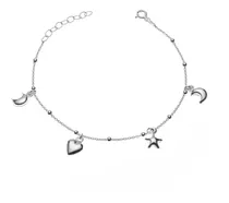 Pulsera En Plata 925 Con Estrella , Corazón Y Lunas . Joyas