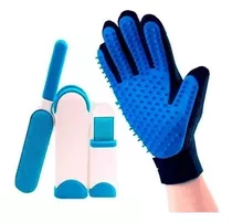 Kit De Limpieza Cepillo Y Guante Removedor De Pelusa Mascota Color Azul