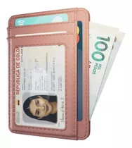 Billetera Tarjetero Portadocumentos Wallet Card Holder Bloqueo Rfid Cuero Pu Hombre Mujer Rosa