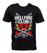 Remera Negra Stranger Things Serie Hellfire Club Logo Altern