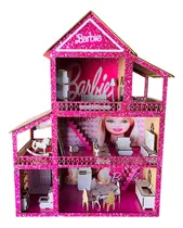 Casinha De Boneca Brinquedo Rosa 22 Móveis Adesivada Mdf