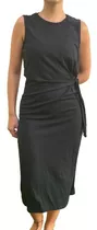 Vestido De Mujer Algodon Negro Con Lazo Talle M
