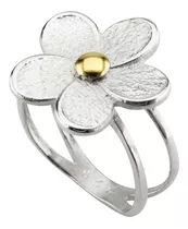 Anillo Flor De Plata 925 Y Oro 18 Kts + Estuche Garantia