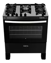 Cocina Punktal Agile Glass Pk-gl5 A Gas/eléctrica 5 Hornallas  Negra 220v Puerta Con Visor 86.5l