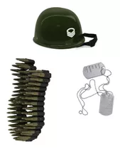 Combo Disfraz Soldado Militar Rambo Casco Cinturon Chapa