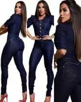 Macacão Feminino Jeans Plus Size Modelador Laycra Jovem