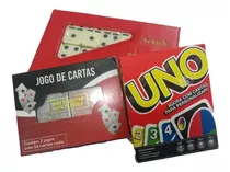 Domino Profissional 28 Peças + Uno+ Baralho 108 Cartas