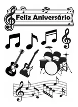 Topo De Bolo Topper De Bolo Notas Musicais Feliz Aniversário