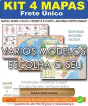 Kit 4 Mapas Mundi Brasil Corpo Enrolado 120x90cm Frete Único