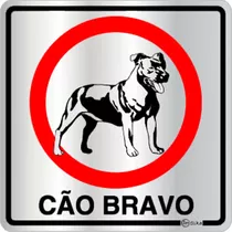 Placa De Sinalização Em Alumínio Cuidado Cão Bravo 12 X 12