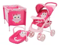 Kit Coche Muñeca De Juguete Niña Bebesit + Cuna + Porta Bebe