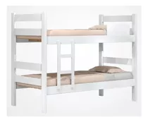 Cucheta Madera Reforzada - Muebles Web - 1 Plaza - Cama Doble Con Escalera - Color: Blanco