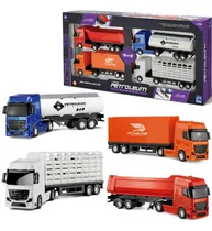 Kit Com 4 Caminhão Roma Petroleum Series Roda Livre Cor Azul, Laranja, Vermelho, Branco