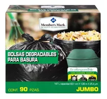 Bolsa Para Basura Member's Mark Jumbo Biodegradable Con 90 P Color Negro