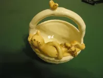 Figura De Porcelana Canasta Con Gato Y Pajarito