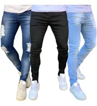 Combo Kit3 Roupas Calças Justas Skinny Masculina Jeans Lycra