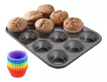 Charola Molde + Capacillos Silicon Cupcake Muffin Reposteria