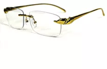 Óculos Lente Transparente Com Armação De Ouro Dourado Perfil