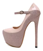 Sapato Feminino Salto Alto Importado Rosa Glitter
