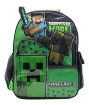 Mochila Cresko 18 Espalda Minecraft Survival Mode (mi107) Color Verde Diseño De La Tela Liso