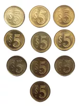 10 Monedas  $5  Bronce Año  1985 Nuevas   Envio $45 Pesos