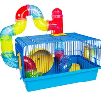 Gaiola Hamster Grande Com Tubos Casa Completa Roedor Cor Azul