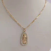 Cadena Tipo Cartier Baño Oro Con Virgen De Guadalupe Grande